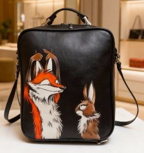 Кожаный городской рюкзак с рисунком ручной работы "Лис и Заяц" ручной работы с рисунком на заказ |  Sumnizza