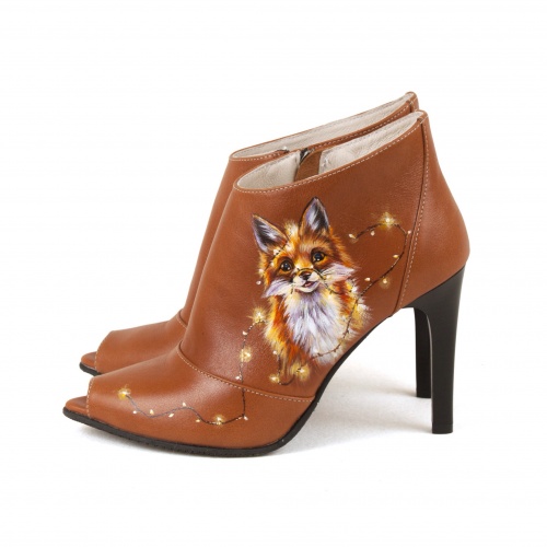 Комплект сумка-рюкзак и ботильоны "Лисичка" - кожаный женский набор рюкзак и ботинки ручной работы с рисунком |  Sumnizza фото 2