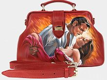 Сумка-саквояж из натуральной кожи "Унесённые ветром" ручной работы с рисунком и вышивкой на заказ
