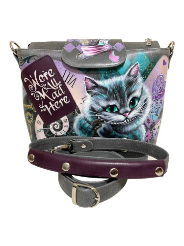 Женская сумка на заказ из кожи с рисунком ручной работы «Чеширский кот» на заказ | Sumnizza фото 4