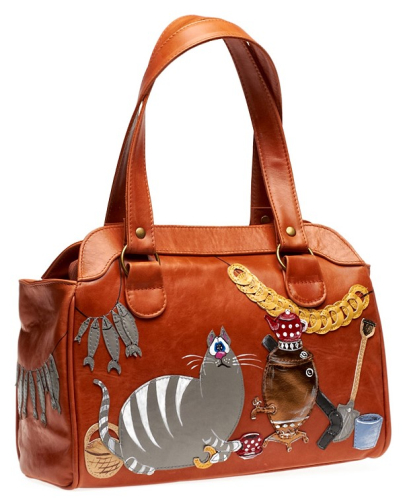 Сумка женская с аппликацией из натуральной кожи "Питерский кот" - кожаный дорожный саквояж ручной работы с рисунком на заказ |  Sumnizza фото 3