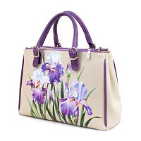 Сумка женская из натуральной кожи с рисунком ручной работы «Ирисы» на заказ
