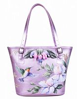 Сумка шоппер женская кожаная с рисунком ручной работы "Колибри" - ручной работы на заказ