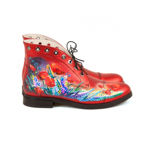 Женские ботинки на шнуровке  "Летний луг" - кожаные женские ботильоны и балетки ручной работы с рисунком на заказ | Sumnizza фото 4