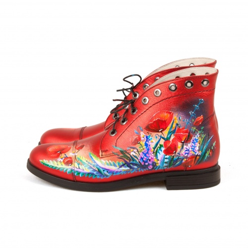 Женские ботинки на шнуровке  "Летний луг" - кожаные женские ботильоны и балетки ручной работы с рисунком на заказ | Sumnizza фото 3