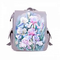 Большой женский рюкзак с росписью "Ирисы" — кожаный рюкзак ручной работы с рисунком на заказ | Купить в Sumnizza