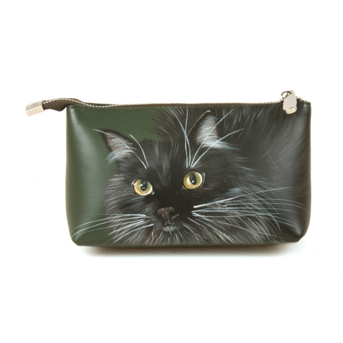 Дорожная женская косметичка из натуральной кожи с росписью на заказ "Кошечка" - ручная работа - кожаная женская косметичка ручной работы с рисунком на заказ |  Sumnizza