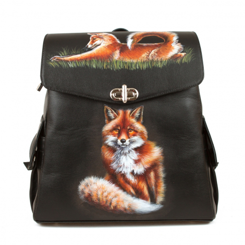 Рюкзак женский из кожи с рисунком лисы "Патрикеевна" - кожаный рюкзак ручной работы с оригинальным рисунком на заказ |  Sumnizza фото 3