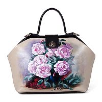 Женский кожаный саквояж с росписью "Благоухание роз" ручной работы с рисунком и вышивкой на заказ
