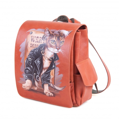 Женский городской рюкзак с росписью "Кот-бандит" - кожаный рюкзак ручной работы с оригинальным рисунком на заказ |  Sumnizza фото 2