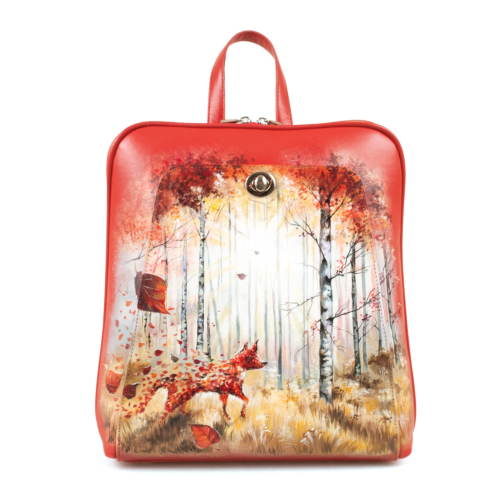 Красный женский рюкзак с рисунком "Осенняя лисичка" ручной работы с рисунком и вышивкой на заказ - Sumnizza фото 4