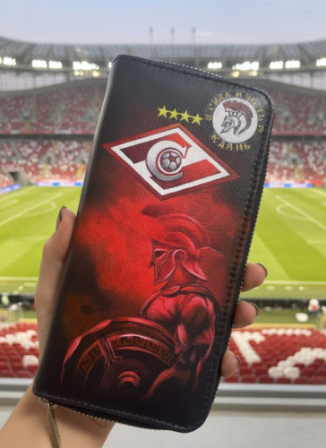 Бумажник мужской в черном цвете на молнии с рисунком "Спартак" - ручная работа - кожаный женский кошелек-портмоне ручной работы с рисунком на заказ |  Sumnizza