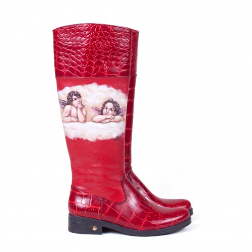 Высокие женские сапоги с росписью "Ангелочки" - кожаные и замшевые женские сапоги ручной работы с рисунком на заказ | Sumnizza фото 4