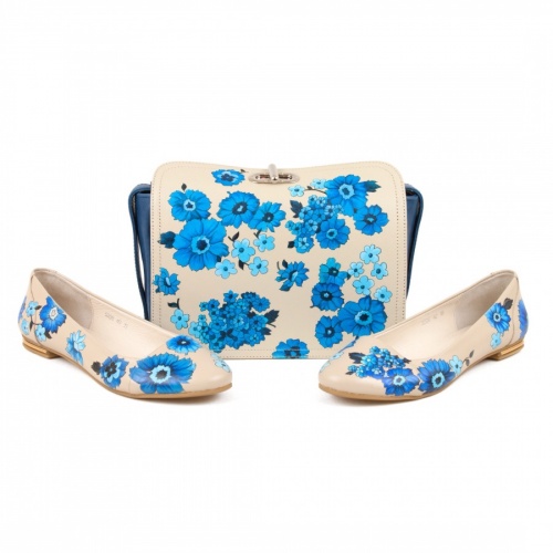 Комплект балетки и сумка через плечо "Хризантемы" - кожаный женский набор рюкзак и ботинки ручной работы с рисунком |  Sumnizza