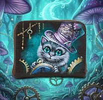 Стильный женский кошелек  с рисунком ручной работы "Чешир" ручной работы с рисунком на заказ