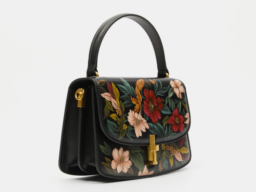 Сумка на плечо из натуральной кожи с рисунком ручной работы на заказ "Цветы" ручной работы с рисунком и вышивкой на заказ
 фото 2