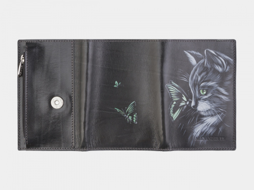 Женский кошелёк с рисунком кошечки "Знакомство" - кожаный женский кошелек-портмоне ручной работы с рисунком на заказ |  Sumnizza фото 2