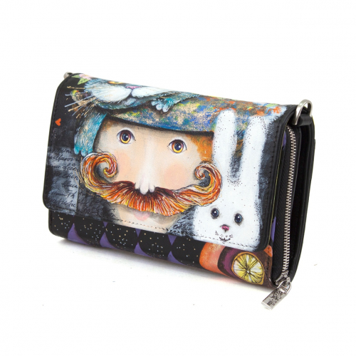 Сумка клатч через плечо с росписью "Алиса в стране чудес" на заказ - женская кожаная сумка ручной работы с авторским рисунком фото 3