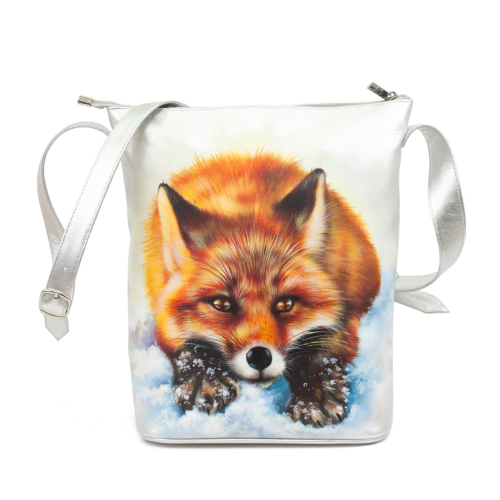 Женская кожаная сумка с длинным ремнем и рисунком ручной работы «Лисичка» на заказ | Sumnizza фото 5