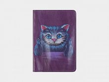 Фиолетовая обложка для паспорта "Чешир" — женский кожаный кошелек-портмоне ручной работы с рисунком на заказ