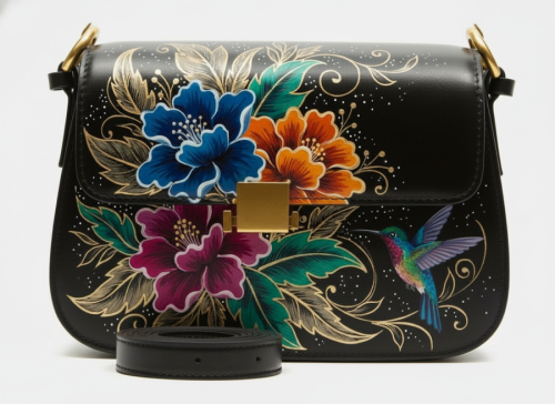 Кожаная сумка кросс боди с цветным принтом ручной работы на заказ "Колибри" — кросс боди с принтом на заказ