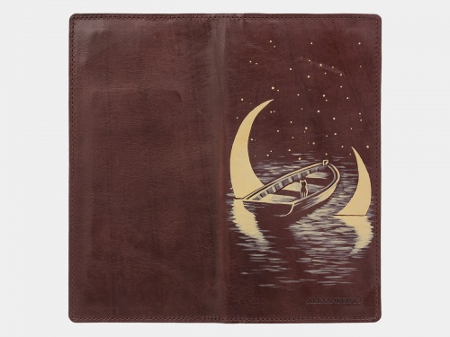 Кожаное портмоне из кожи с росписью "Золотой месяц" - кожаный женский кошелек-портмоне ручной работы с рисунком на заказ |  Sumnizza фото 2