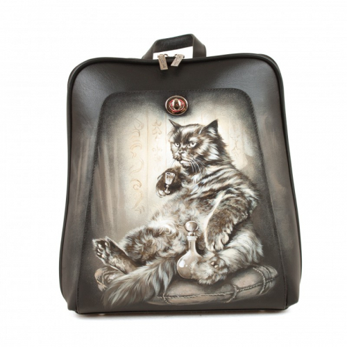 Кожаный рюкзак с рисунком "Кот Бегемот" ручной работы с рисунком и вышивкой на заказ - Sumnizza фото 7