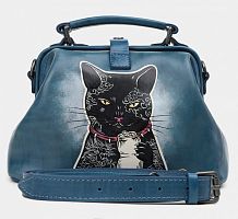 Стильный женский саквояж с росписью ручной работы "Кошка с шахматами" ручной работы с рисунком и вышивкой на заказ
