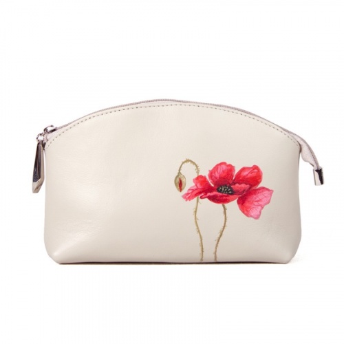 Кожаный комплект «Маки»: саквояж и косметичка с рисунком фото фото 4