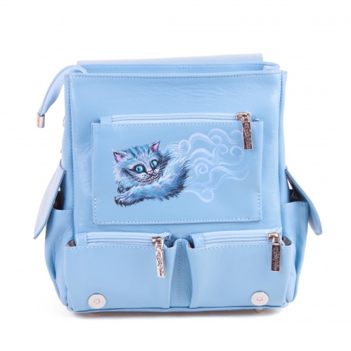 Кожаная сумка рюкзак с рисунком "Чешир в грибах" ручной работы с рисунком и вышивкой на заказ
 фото 3