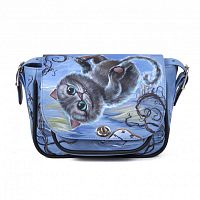 Женская кожаная сумка через плечо с рисунком ручной работы "Чешир" — кросс боди с росписью и вышивкой на заказ