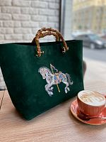 Шоппер из натуральной замши с вышивкой «Лошадка» — ручная работа на заказ - ручной работы на заказ