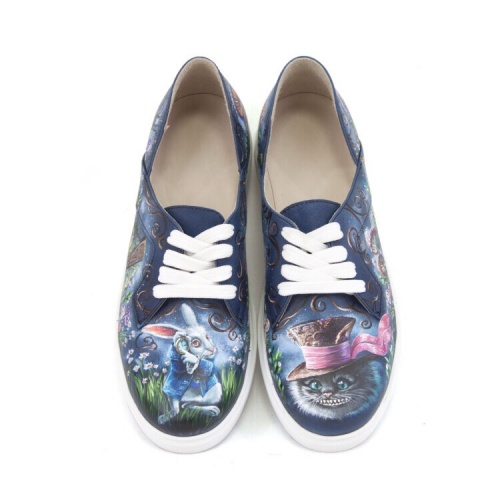 Голубые кеды "По следам Алисы" - кожаные женские кеды и слипоны ручной работы с рисунком на заказ | Sumnizza