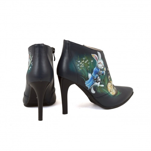 Комплект сумка с тремя отделениями и ботильоны "Чешир" - кожаный женский набор рюкзак и ботинки ручной работы с рисунком |  Sumnizza фото 6