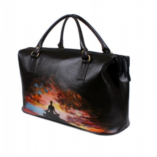 Дорожная кожаная сумка с росписью "Нирвана" - с рисунком ручной работы на заказ фото 2