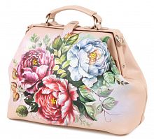 Саквояж из натуральной кожи с росписью "Ароматный сад" ручной работы с рисунком и вышивкой на заказ
