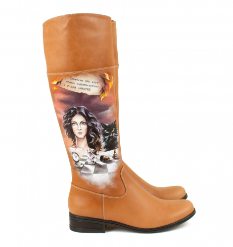 Комплект сапоги и круглая сумка "Мастер и Маргарита" - кожаный женский набор рюкзак и ботинки ручной работы с рисунком |  Sumnizza фото 7