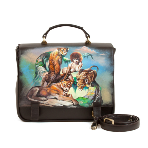 Мужской кожаный портфель с рисунком "Моя пантера" - эксклюзив ручной работы сумка ручной работы с рисунком на заказ фото 2