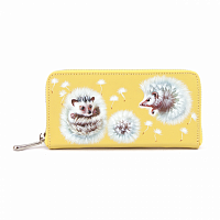 Женский модный кошелёк с рисунком  "Ёжики в одуванчиках" ручной работы с рисунком на заказ