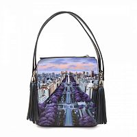 Квадратная сумка через плечо с росписью "Лиловый город" - ручной работы с рисунком на заказ |  Sumnizza