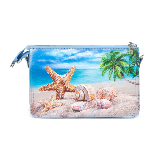 Сумка-клатч через плечо с рисунком по коже "Мальдивы" на заказ - женская кожаная сумка ручной работы с авторским рисунком фото 4