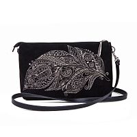 Замшевый вечерний клатч с вышивкой "Невесомое пёрышко" | Маленькая женская сумочка купить в Москве и СПб
