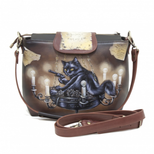 Кожаная сумка с росписью "На прицеле у Кота Бегемота" на заказ | Sumnizza фото 5