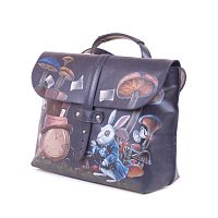 Мужской кожаный портфель с рисунком Чеширского кота ручной работы | Ручная работа - рисунок на заказ