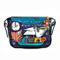 Женская кожаная сумка через плечо с рисунком ручной работы "Чайки" — кросс боди с росписью и вышивкой на заказ