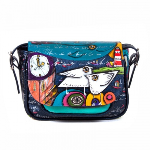 Женская кожаная сумка через плечо с рисунком ручной работы "Чайки" — кросс боди с принтом на заказ