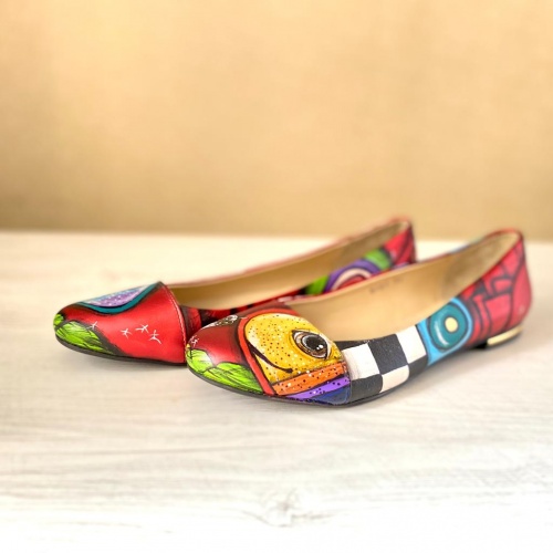Красные балетки "Этно рыбы" - кожаные женские балетки ручной работы с рисунком на заказ |  Sumnizza фото 6
