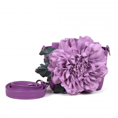 Сумка-клатч с объемной аппликацией "Лиловый пион" на заказ - женская кожаная сумка ручной работы с авторским рисунком фото 2