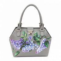 Женский саквояж с росписью цветов "Веточка сирени" ручной работы с рисунком и вышивкой на заказ
