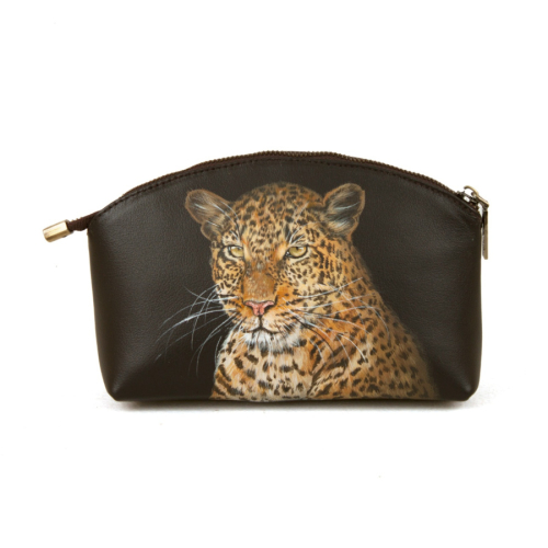 Черная косметичка из натуральной кожи с рисунком ручной работы "Гепард" - кожаная женская косметичка ручной работы с рисунком на заказ |  Sumnizza